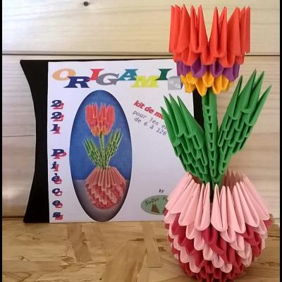 KIT ORIGAMI 3D fleur/ flower/ blume (ROUGE/RED/ROT)